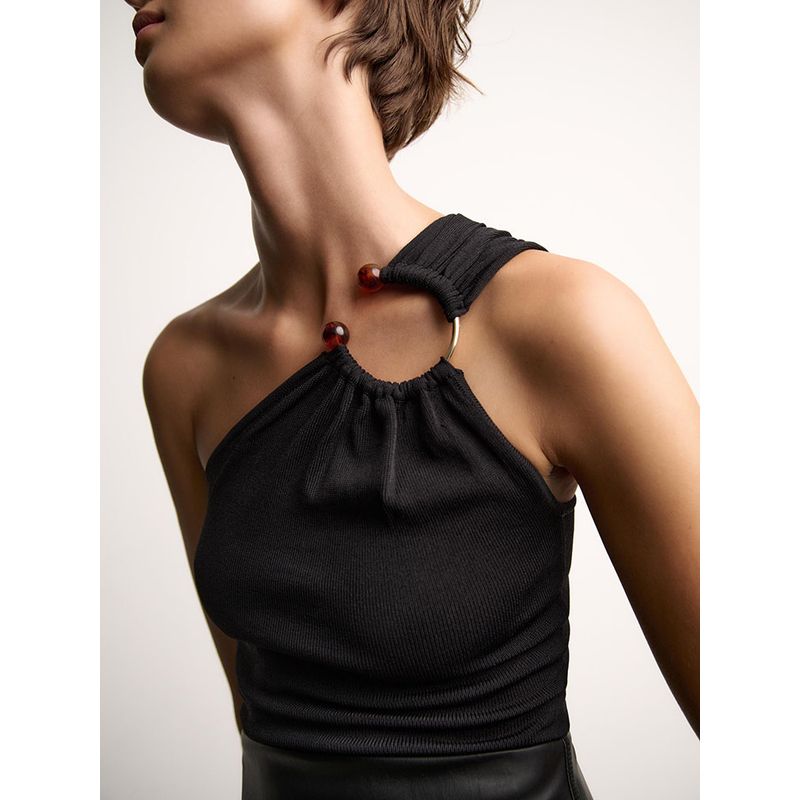 Za2025 Summer New Women Clothes Slim Fit Inlaid Knitted Asymmetric Design Sense Top 2142160 800