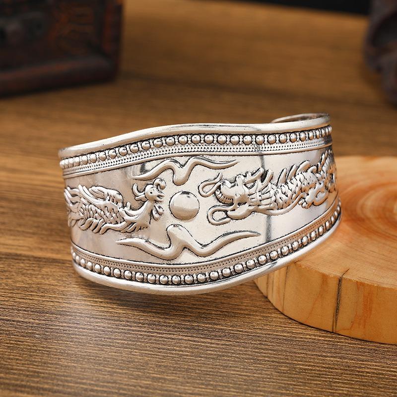 Brățară Vintage Miao Argint Ediție Lată Model Gravat Femei Boemă Brățară de Braț Brățară Tibetană Accesorii Exotice