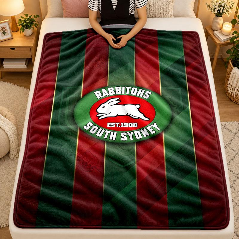 Flannel BlanketSouth Sydney Rabbitohs Warm Soft Throw Blanket for Indoor Sofa Bed Living Room Use