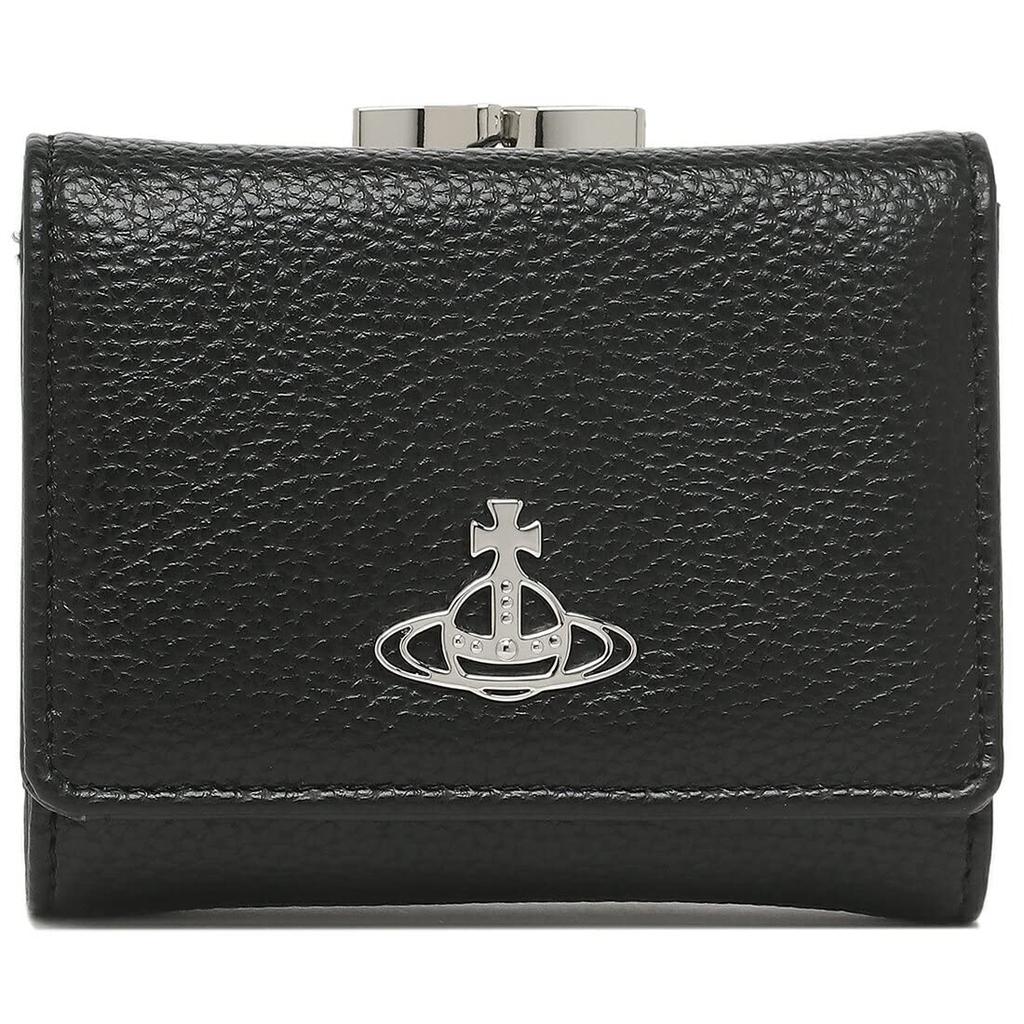 Vivienne Westwood Vegan Grain Wallet with Clasp 51010018 S000D N403 Tri-fold Closure, Black, Women's, [Used]