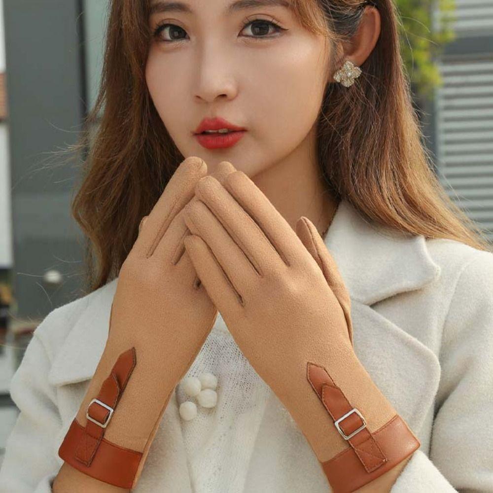 Thickened  Gloves Plush Winter Mittens Vintage Women Suede Velvet  Gloves  Cycling