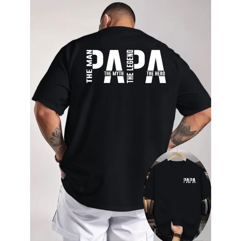 Men's Summer 100% Cotton Fashion Casual Papa the Man Slogan Double Sided Printed Loose Sport Round Neck Short Sleeve T-shirt Top
