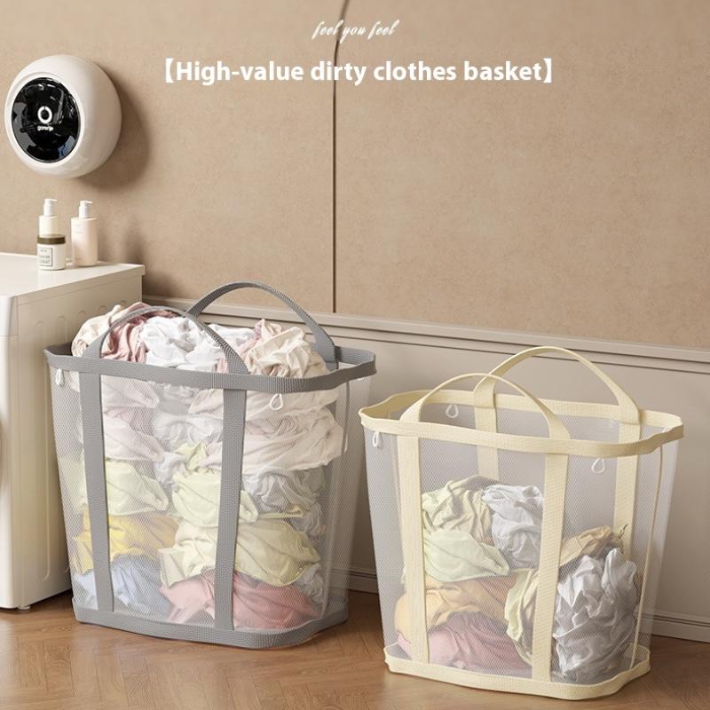 Portable Dirty Clothes Organizer Bags Breathable Nylon Mesh Laundry Basket With Handle Folding Large Capacity Toys Storage Bag