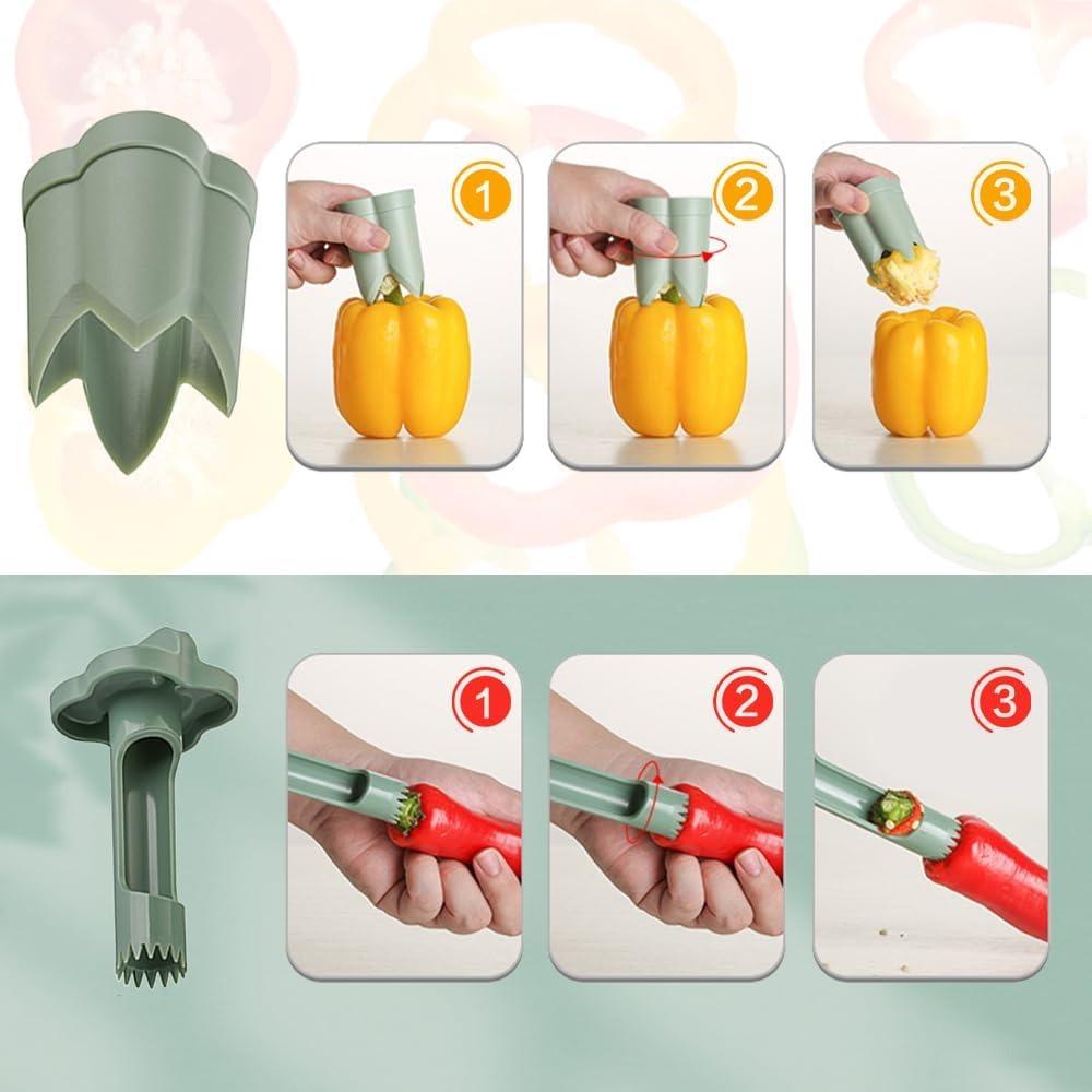 Chili Pepper Deseeder, 2025 Upgraded 2-in-1 Fruit Chili Pepper Deseeder, Bell Pepper Cutter and Deseeder