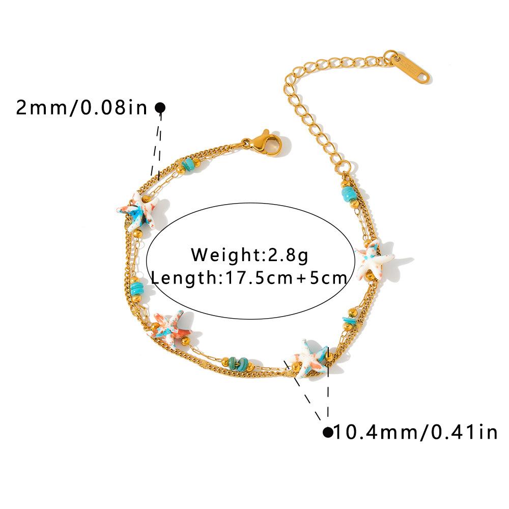 Bohemia Style Multicolour Starfish Beads Double Layer Wrist Bracelet for Women Stainless Steel Gold Color Chain Jewelry Gifts