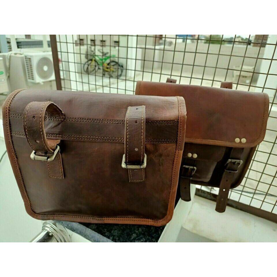 2 Motorcycle Brown Handmade Leather Side Pouch Saddlebags Saddle Panniers 2 Bag