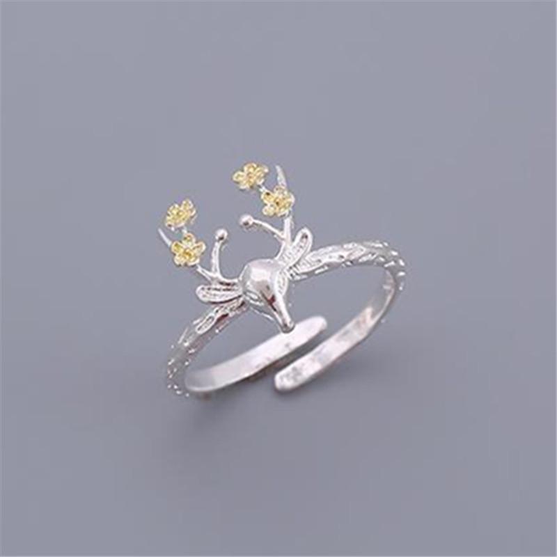 Christmas Reindeer Silver-Plated Adjustable Ring for Women - European & American Style Adjustable