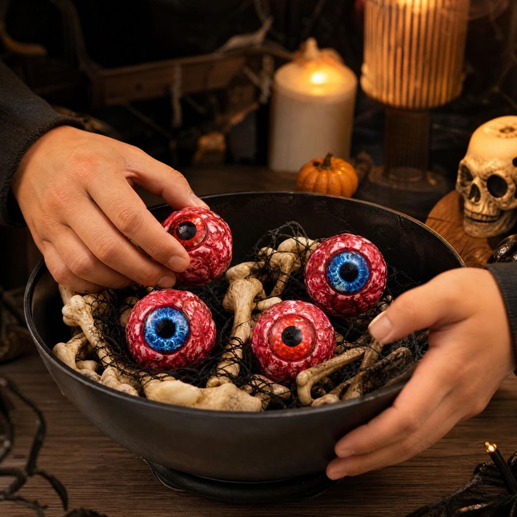 Halloween Bloody Eyeball Decorations, 4 Pack Mesh Bag, Realistic Scary Eyeballs for House Party Favors, Horror Themed Home Decor