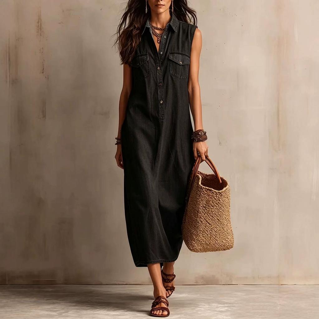  European and American new products Bohemian sleeveless imitation denim vacation medium and long women's jumpsuit