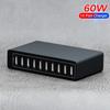 60W USB Charger Station 10 Port Desktop USB Fast Charger for Smart USB Charger for Multiple Devices Smart Phone Tablet Laptop