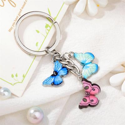 Key Ring Oil Necklace Keychain Crystal Key Pendant Accessories Butterfly Keychain Colorful Chain