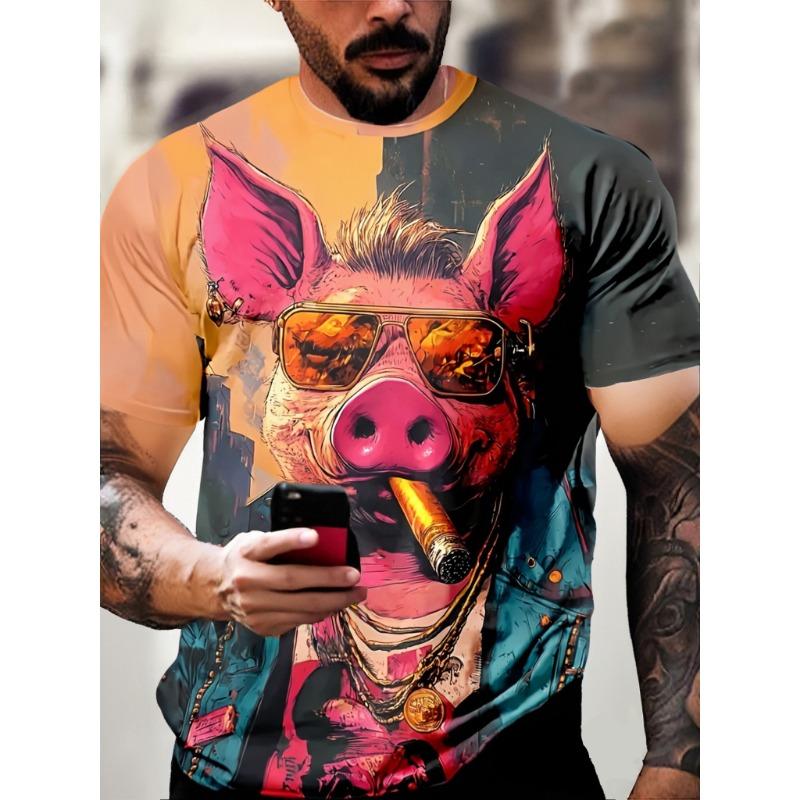 T-shirt da uomo estiva con stampa di animali arrabbiati, casual, a maniche corte, alla moda, streetwear, abbigliamento maschile oversize, t-shirt con scollo a giro