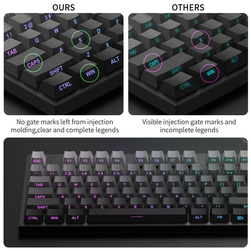 Keycap Set Side Engraved Gradient Color 134 Keys Pbt Double Sided Printed Shiny Backlit Keycaps For Mechanical Keyboards