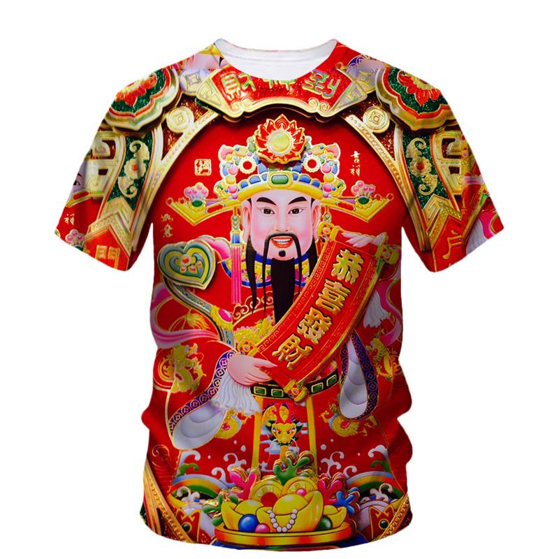 3D God Of Wealth Printing Men T-shirt Chinese New Year Graphic T-shirts For Men Fashion Cool Streetwear Short Sleeve Women Clothes