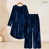 Women Plus Size Two Piece Set Round Neck Long Sleeve Printed High Low Top Wide Leg Pants