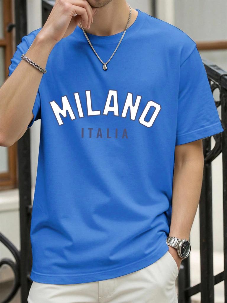 Milano Włochy Nadruk Litery Retro Koszulka Męska Luźna Bawełniana Koszulka Modna Letnia Odzież Unisex Uniwersalna Streetwear