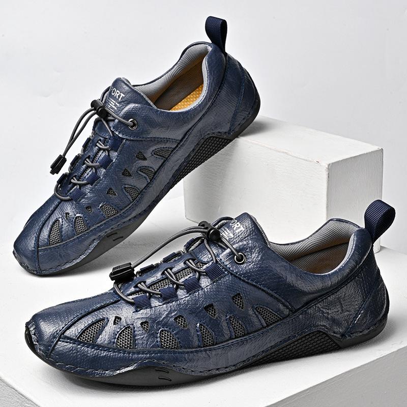 Large size sports and leisure shoes leather surface breathable Doudou shoes soft sole outdoor driving shoes