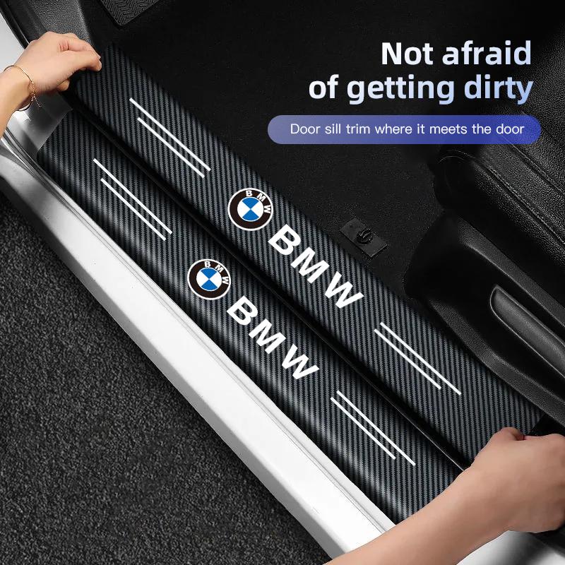 DJSA5 1/4/5Pcs Car Door Sill Scuff Plate Decor Carbon Fiber Stickers For BMW E39 E92 X3 X6 F30 E36 E87 50th F40 F10 E90 M E46 E60 E70