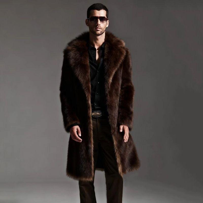 New Men`s Mid-length Coat Faux Fox