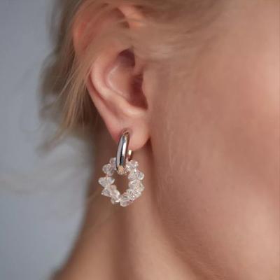 Fashion Metal Glass Round Earrings for Women Luxury Silver Color Double Layer Circular Ear Buckle Jewelry Gifts For Wedding
