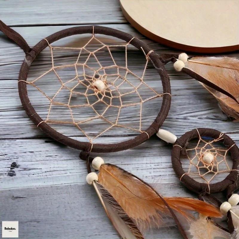 1Pc Indian Dream Catcher with Brown Feathers Wall Hanging Dream Catcher Bedroom Accessories Wind Chime Dream Catcher