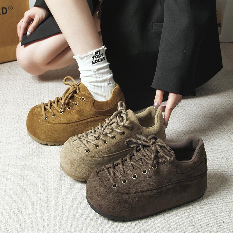 

[Zhike] Fat Dun Dun bread shoes~ Ugly cute lace-up platform casual Forrest Gump board shoes women s muffin bread shoes 35 абрикосовый