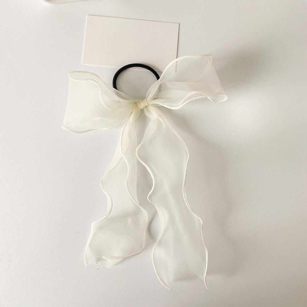 Spring Solid Color Lace Yarn Ribbon Hair Scrunchies Women Bow Elastic Hair Rope Ponytail Holder Girls Hair Ties Accessories