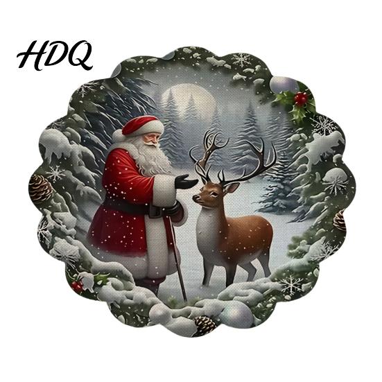 Round Christmas Placemat Placemat 14 Inch Festive Pattern Anti Slip Tabletop Protector Tableware Heat Insulation Place Mat for Dining Table Kitchen