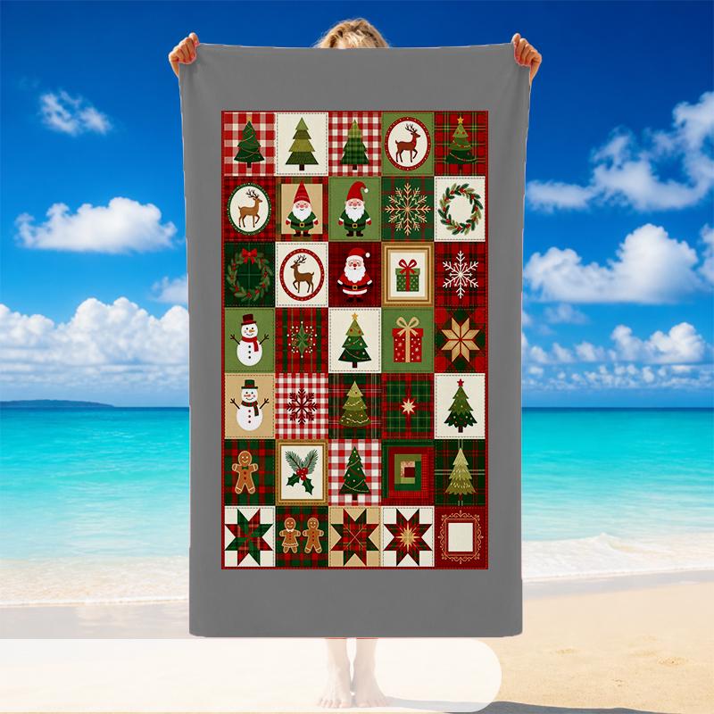 Christmas Printed Beach Towel Soft Quick Dry For Indoor Outdoor Home Use Holiday Gift