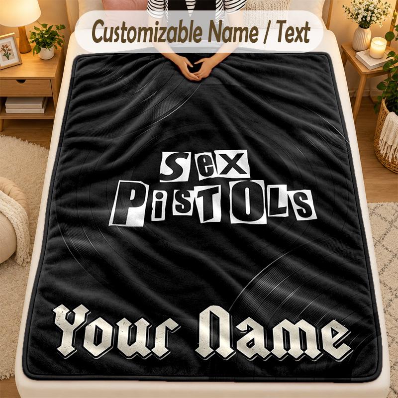 Flannel BlanketSex Pistols Custom Name Text Personalized Soft Warm Throw Blanket Home Decor Gift