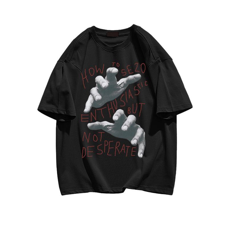 

Американская ретро женская летняя футболка с коротким рукавом и принтом букв пальцами, свободный хип-хоп хлопковый повседневный топ, белая одежда оверсайз 3XL