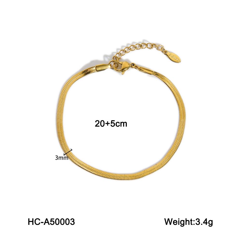 Flat snake chain round bead chain double layer anklet Ins style light luxury titanium steel jewelry