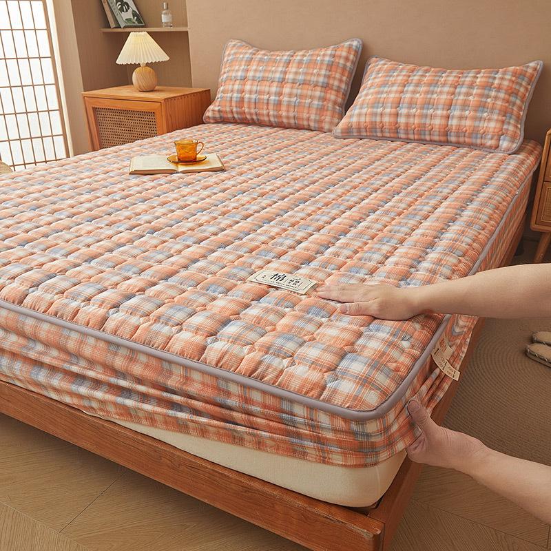 Unprinted Cotton Mattress Three-piece Set of Padded Cotton Thickened All-inclusive Simmons Mattress Protective Cover Non-slip