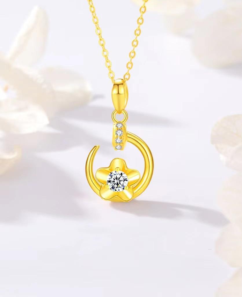 Позолоченная латунная подвеска-ожерелье  Луна и Звезда  - Песочное золото, инкрустированная цепочка на ключицу для женщин