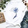 Women's dandelion floral print letter t-shirt - Trendy women's T-shirt with short sleeves Summer polyester fabric