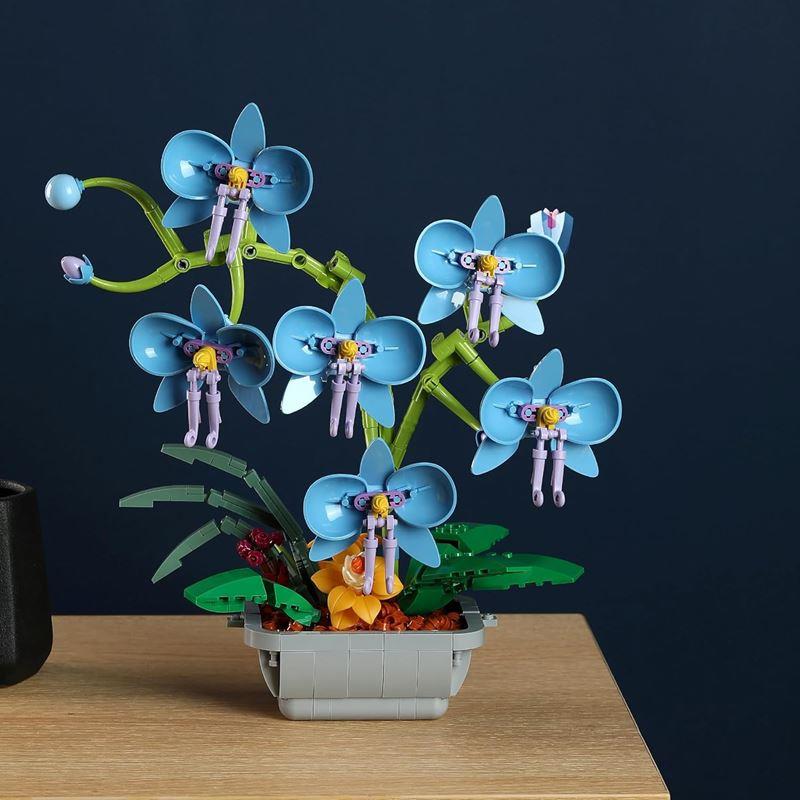 Construction Blocks Flower Orchid Blue Bouquet in Pot 581 pcs
