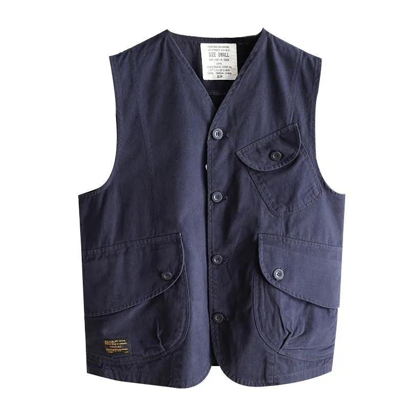 Pánská vícekapsová vintage pracovní vesta jednobarevná ležérní bunda