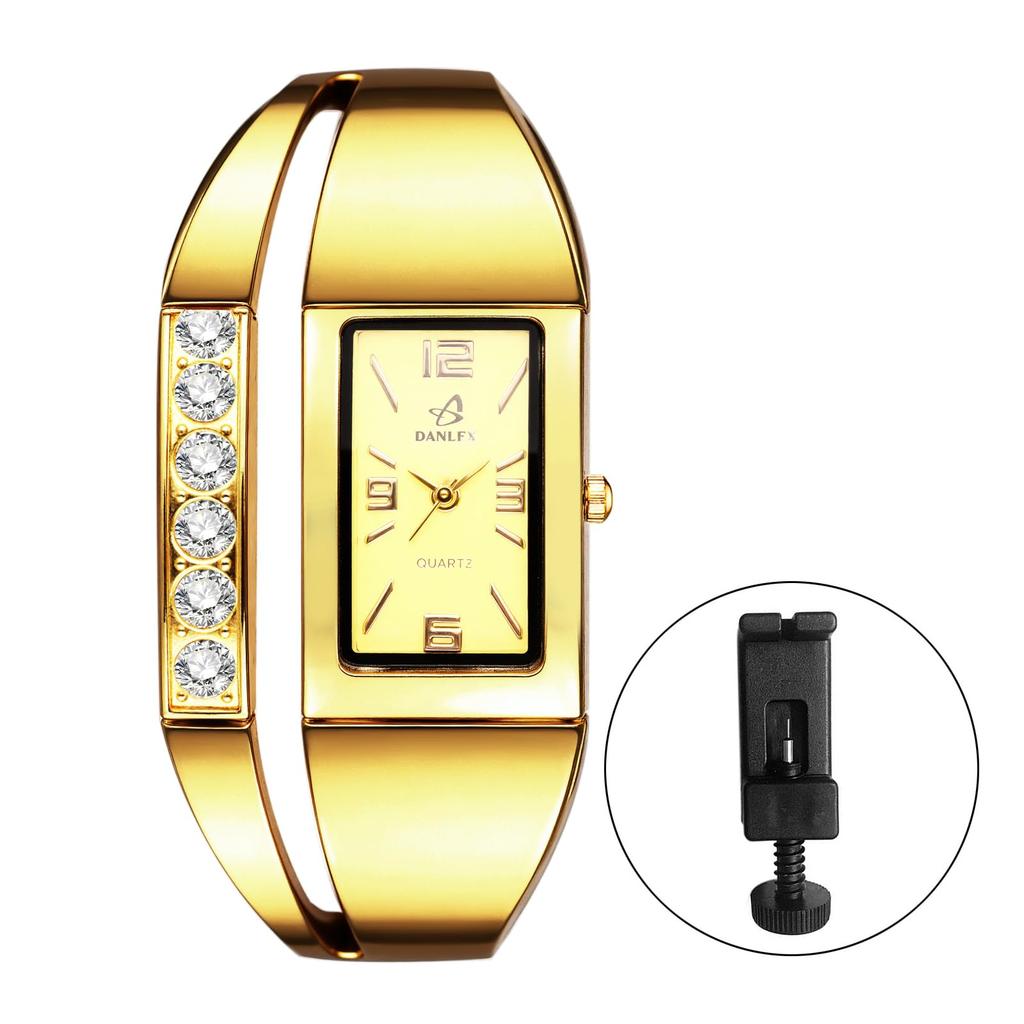 Simple Gold Women's Bracelet Watch: Analog Display, Waterproof, Diamond-Embossed Square Case, Quartz Movement, Gold-Colored, Casual Fashion Watch -