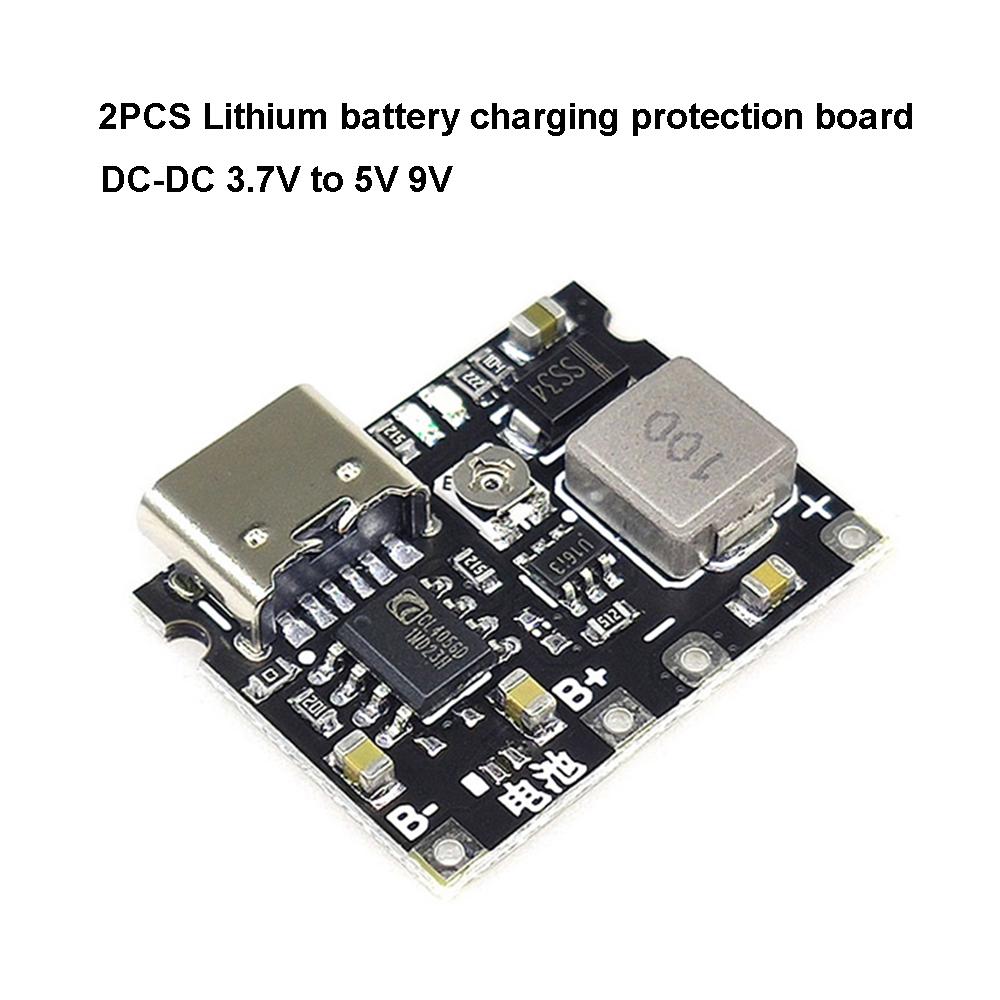 2PCS 18650 Lithium Battery Charger Module Charging Board With Protection 3.7V to 5V 9V DC-DC Step Up Converter Module Type-C