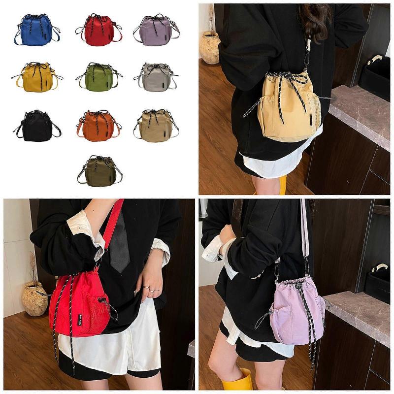 Borsa a Secchiello alla Moda con Tracolla Morbido Tessuto in Nylon Borse a Tracolla Multiuso Borsa Capiente Trendy Accessorio Estate 2025 Giallo