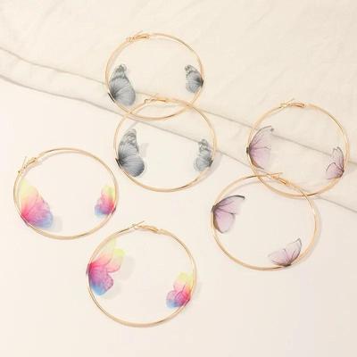 Beautiful Double Butterfly Earrings Spring Summer Girls Multicolor Big Round Circle Gold Hoop Earrings Jewelry for Women