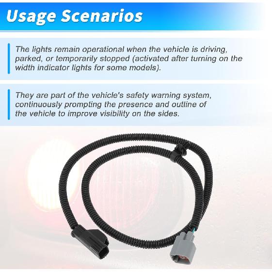 No.56055463AB Side Marker Light Wiring Harness for Jeep Wrangler 2007-2018 Side Marker Light Lamp Wire Wiring Harness Pigtail Passenger Side or