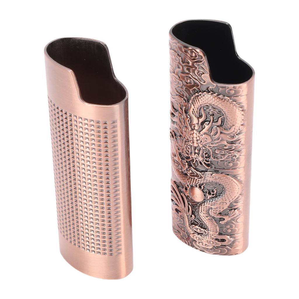 2 Pcs Lighter Case 8cm Length Grid and Dragon Pattern Exquisite Engraved Metal Lighter Cover for Party Bar