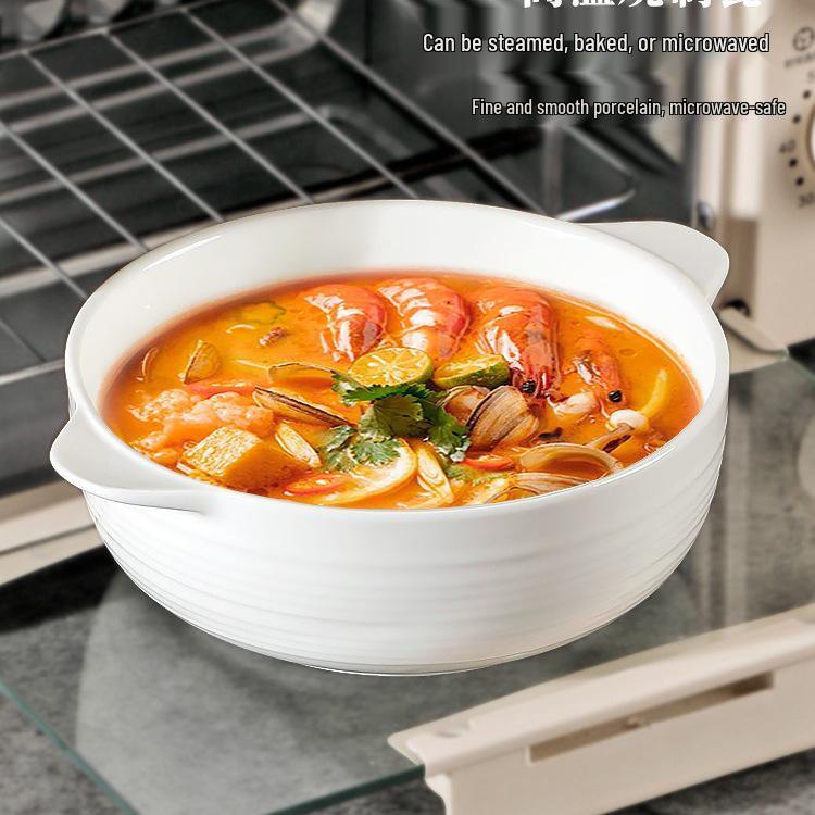 10.5-inch Ceramic Double-Ear Large Soup Bowl with Anti-Scald, Perfect for Sauerkraut Fish and Instant Noodles