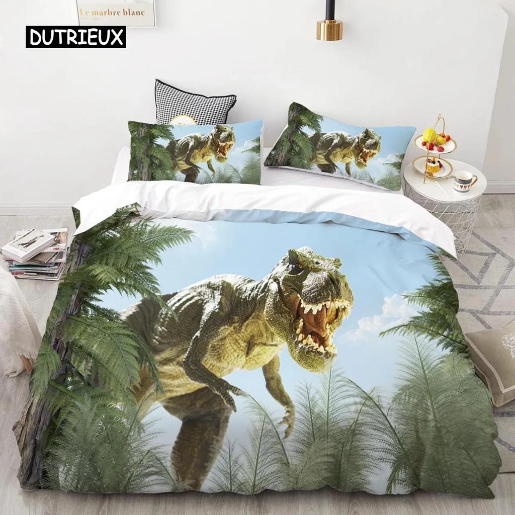 Dinosaur Soft Duvet Cover Set Twin Sized Dimensions Polyester Comfortable Quilt Cover Jurasic World Park Dinosaur Prints Twin Beding Set for Children