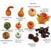 Halloween Decoration Set: Fake Pumpkins, Red Maple Leaves, Pine Cones, Acorns & Backdrop Props