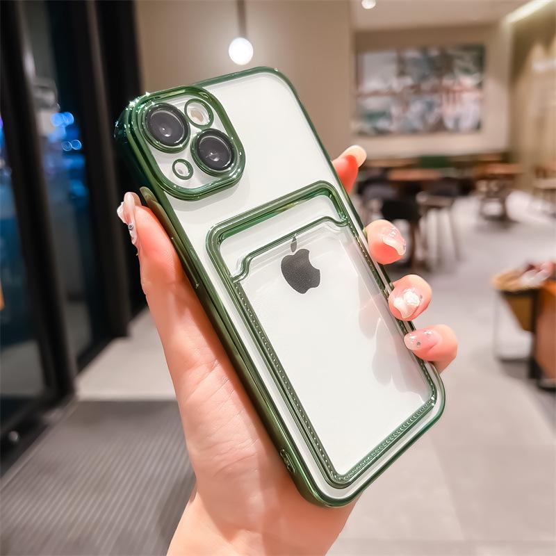 

Electroplated Card Holder iphone16 pro max Lens protector15Phone case14Suitable for Apple12Transparent Card Insert11 Apple7/8/se