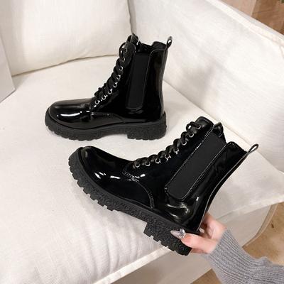 Damenstiefel mittlerer Absatz runde Spitze Schnitt Westernstiefel Herbst neu Lackleder Damenschuhe bequeme Martinstiefel
