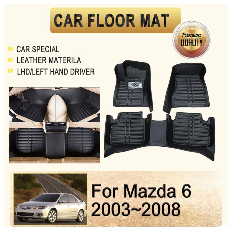 Car Floor Mats For Mazda 6 Mazda6 GG1 GY 2003 2004 2005 2006 2007 2008 Leather Pads Foot Carpets LHD Covers Rug Auto Accessories