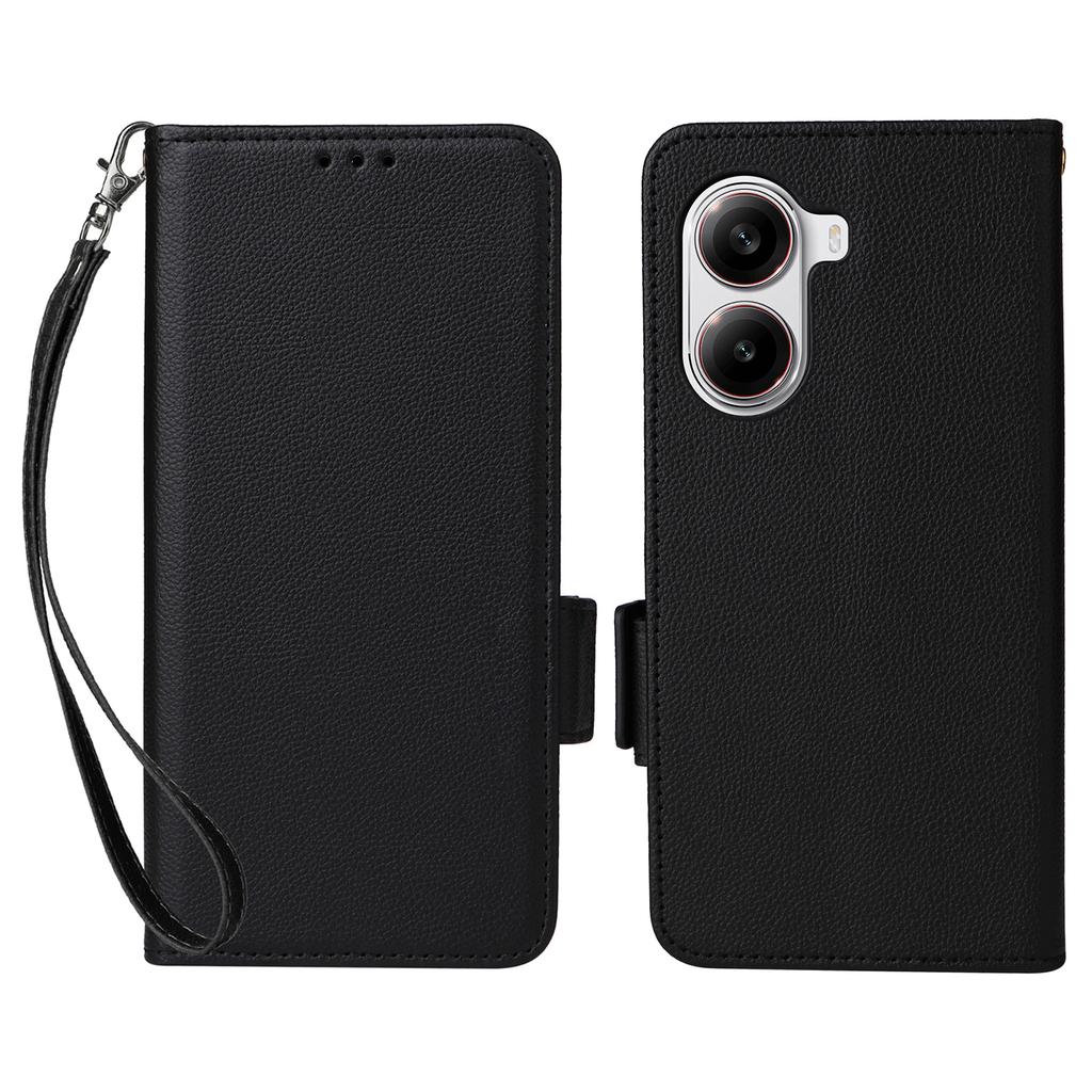 For Xiaomi Poco X7 Pro 5G/Redmi Turbo 4 5G Case with Wrist Strap Litchi Texture PU Leather Wallet Phone Cover